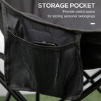 Black folding camping chair with mesh storage pocket on the side for personal items