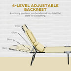 Beige folding sun lounger with 4-level adjustable backrest and face-hole head rest
