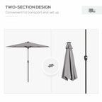 Light grey garden parasol with two-section design for easy transport and setup