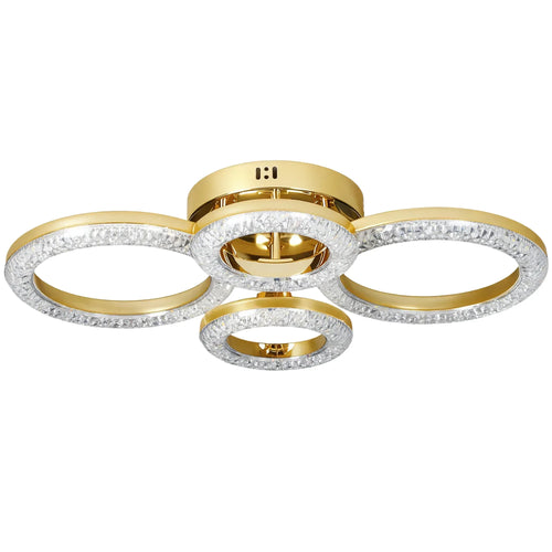 Gold-tone modern flush mount ceiling light with four circular LED ring fixtures