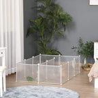 White plastic pet playpen fence enclosure with open front and multiple panels for small pets