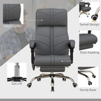Grey faux leather office chair with thick padded back and seat, rolling swivel base