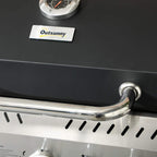 Outsunny black gas grill lid handle and stainless control panel with thermometer gauge