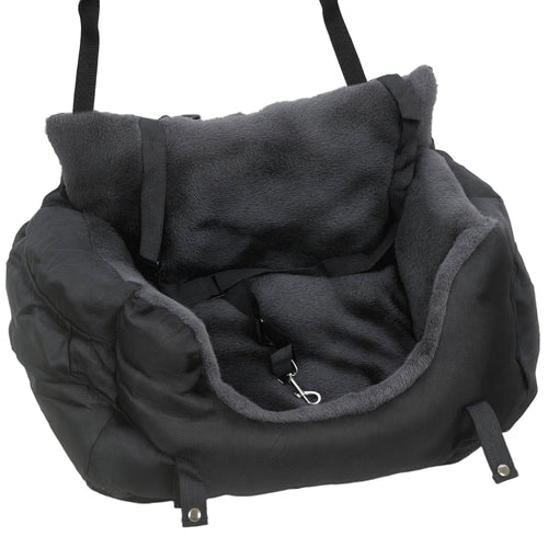 Black dog car seat for small dogs with fixed buckle, safety leash, padded cover
