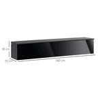 Glossy floating TV cabinet in dark grey and black, 160 cm long media unit