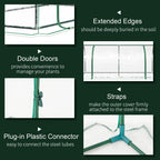 Tunnel greenhouse feature panel: double doors, straps, and plug-in plastic connectors