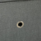 Gray fabric drawer front with metal eyelet handle for storage