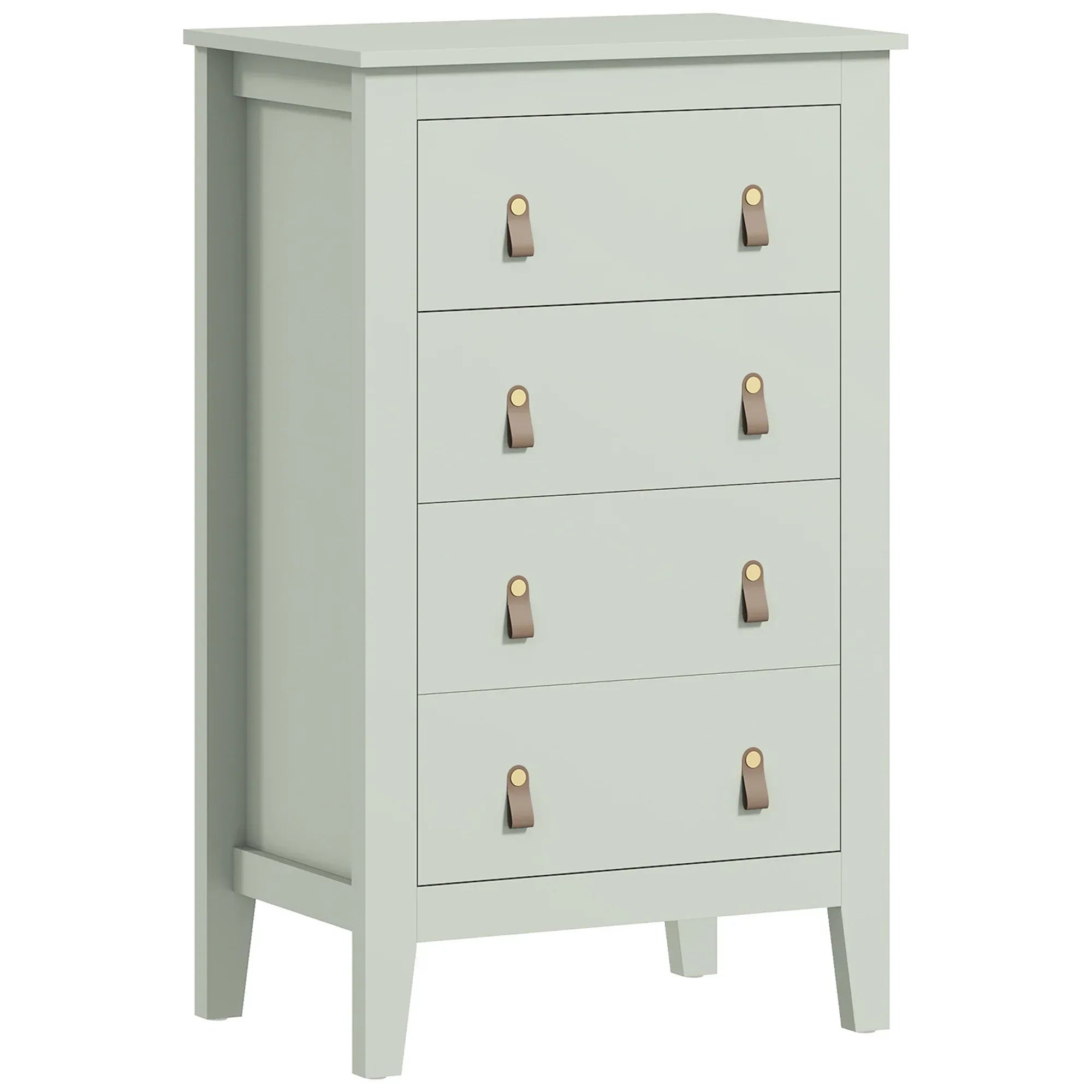 Bedroom Chest of Drawers, Modern 4 Drawer Dresser Cabinet with PU Leather Handles and Metal Runners for Living Room, Hallway, Entryway, 60 x 40 x 98 cm, Green - Bobobiy