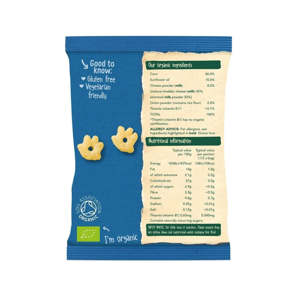 Organix snack bag back with nutrition table and ingredient details