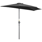 Black half garden parasol with wide canopy and central dark pole