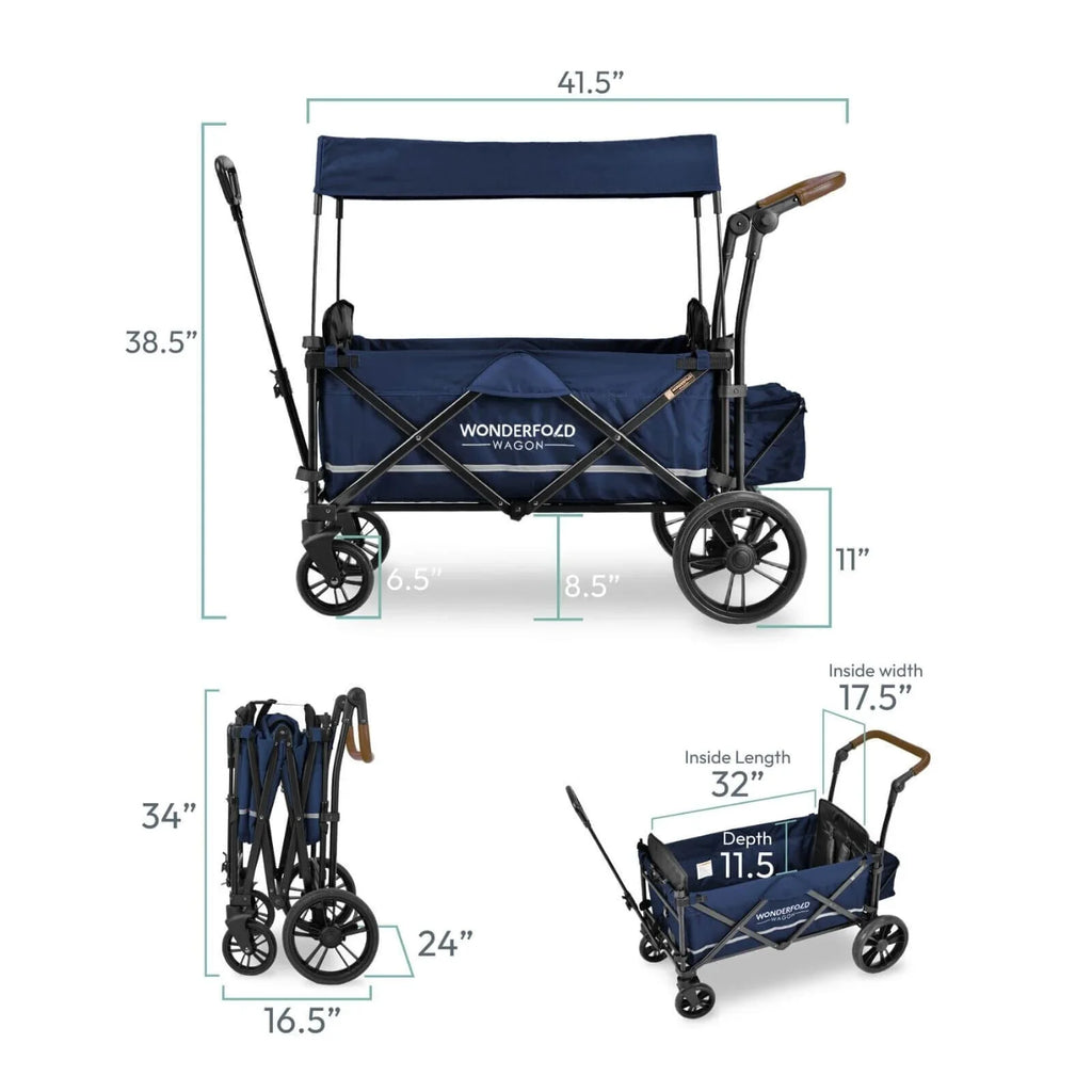 Wonderfold X2 Push & Pull Double Stroller Wagon - Midnight Blue