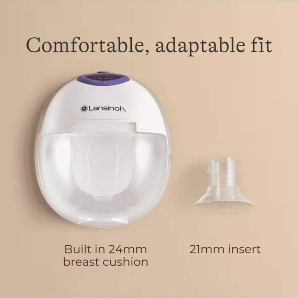 Wearable breast pump with built-in 24mm breast cushion and 21mm insert