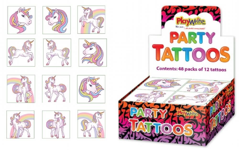 Children's Colourful Unicorn Themed Temporary Tattoos (Pack of 12)