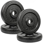 Pair of grey textured metal weight plates with center holes and 2.5 kg markings