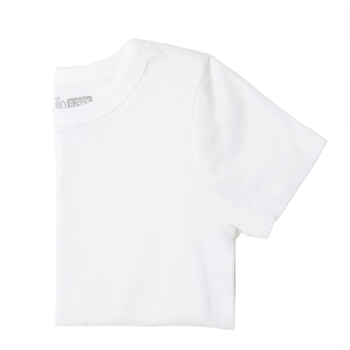 White crew-neck short-sleeve unisex undershirt, angled side view