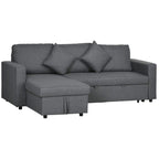 Dark grey 3-seat convertible sofa bed with chaise section and storage ottoman