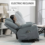 Charcoal gray electric recliner shown tilted back with footrest extended