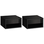 High-gloss black floating bedside table set of two with open front shelf