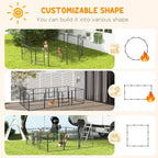 Grey metal puppy playpen shown assembled in multiple sections