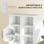 White media shelf tower with adjustable, removable shelves and open section