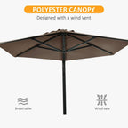 Khaki parasol canopy with central support pole and vented design