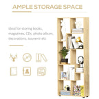 Tall 8-cube bookcase in natural wood with open cubby shelves for storage