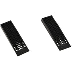 Pair of black plastic car curb ramps with low entrance and textured grid anti-slip surface