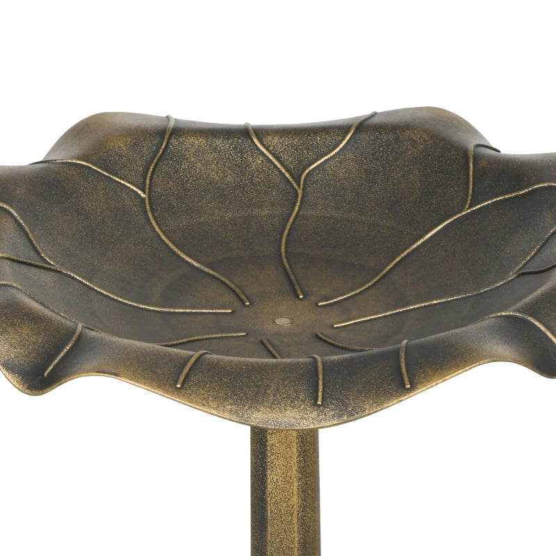 Bronze-tone lotus leaf bird bath basin with raised veins and rim