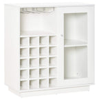 White wine cabinet with glass door, open shelf and 20-bottle grid wine rack