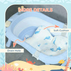 Baby bathtub with soft cushion insert and drain hole detail
