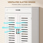 White shoe cabinet doors with ventilated slatted louvers for airflow