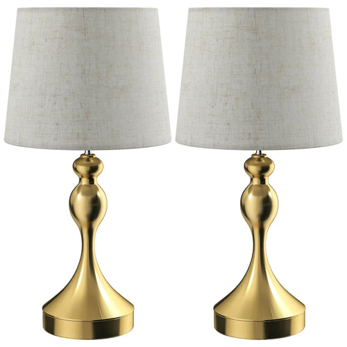 Set of 2 bedside table lamps with cream linen shades and gold-tone bases
