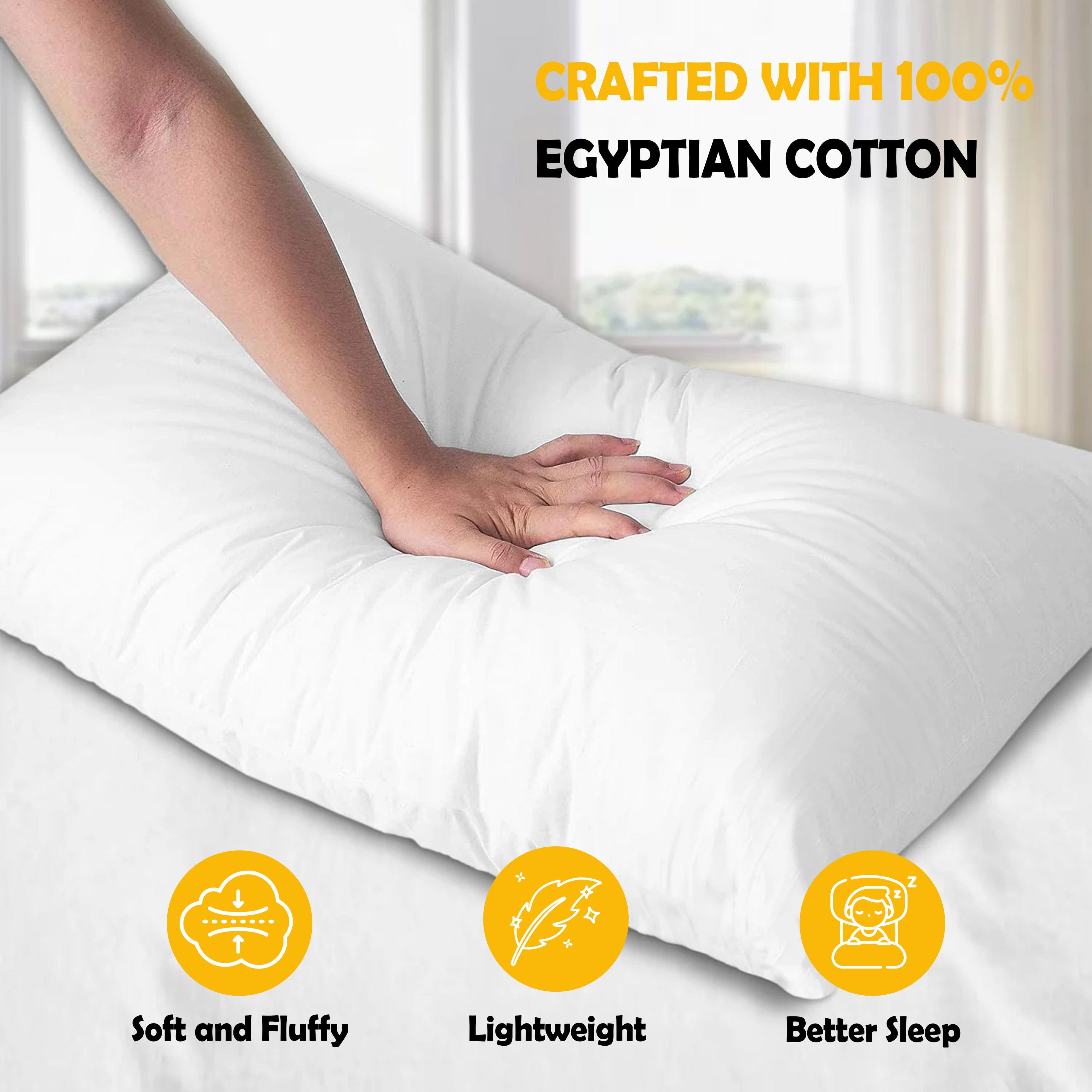 2 Pack Luxury Egyptian Cotton Blend Pillows Hotel Quality Soft Medium Support for Restful Sleep
