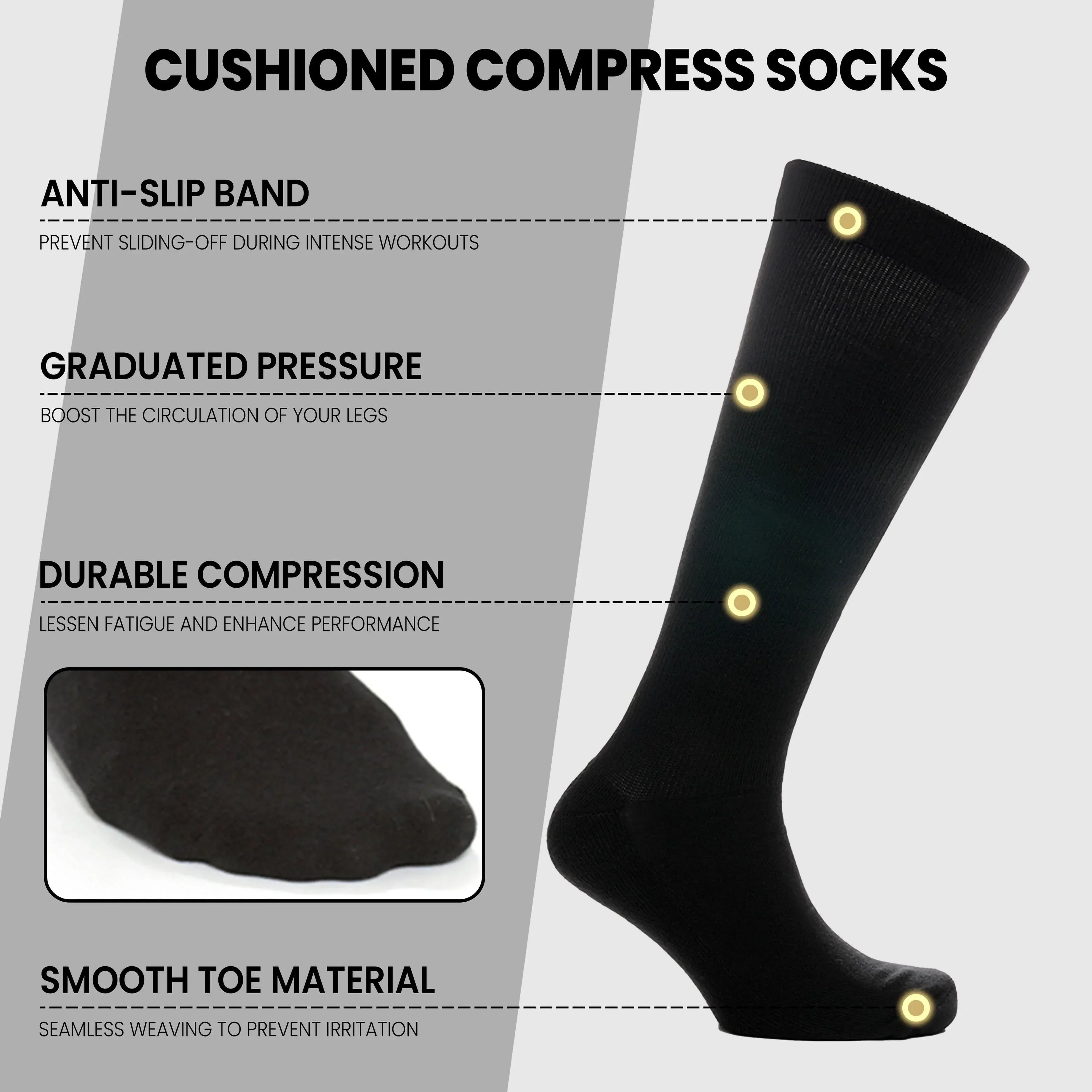 2-pairs-unisex-travel-socks-black-long-knee-high-breathable-flight-socks-by-sock-stack-socks-1176798628 - Bobobiy