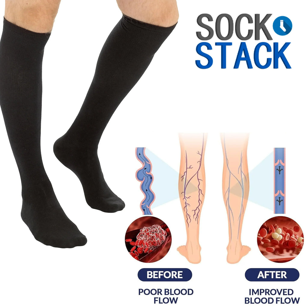 2-pairs-unisex-travel-socks-black-long-knee-high-breathable-flight-socks-by-sock-stack-socks-1176798629 - Bobobiy