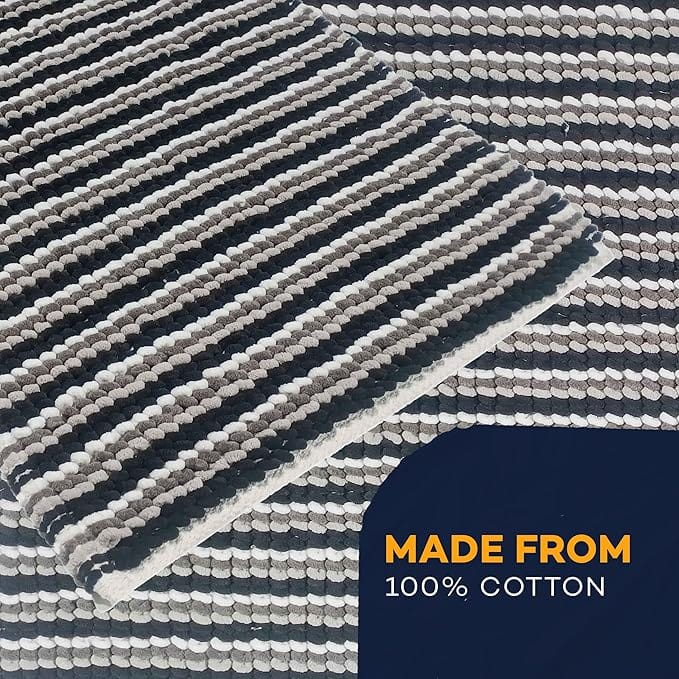 2 Piece Amalfi Super Soft Absorbent Bath Mat Set Jumbo Plush Cotton Pedestal Bath Rug with Modern Design for Bathroom