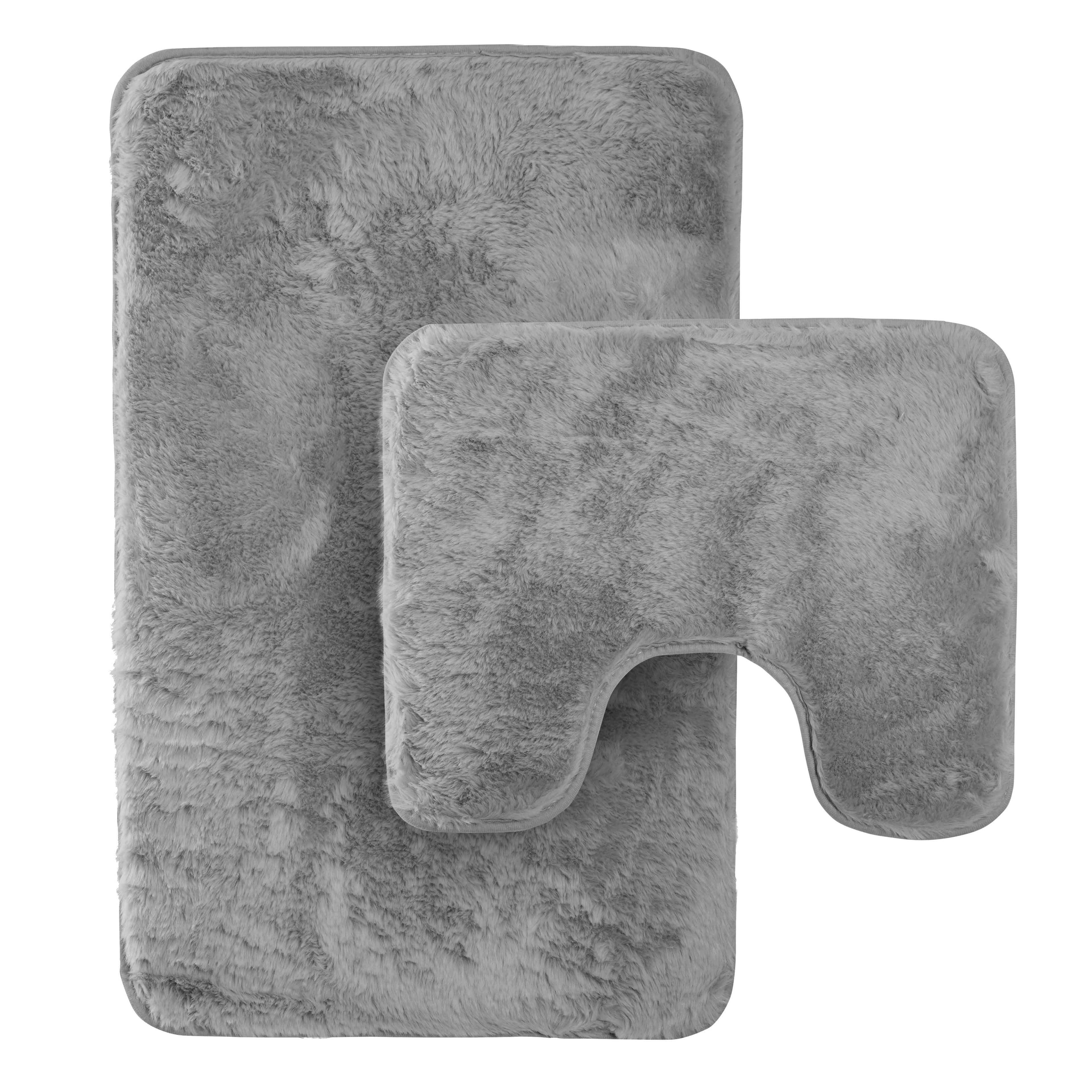 2 Piece Extra Soft Non Slip Bath Mat Set Super Absorbent Quick Dry Toilet Mat and Rug in Charcoal Sage Green Cream Natural