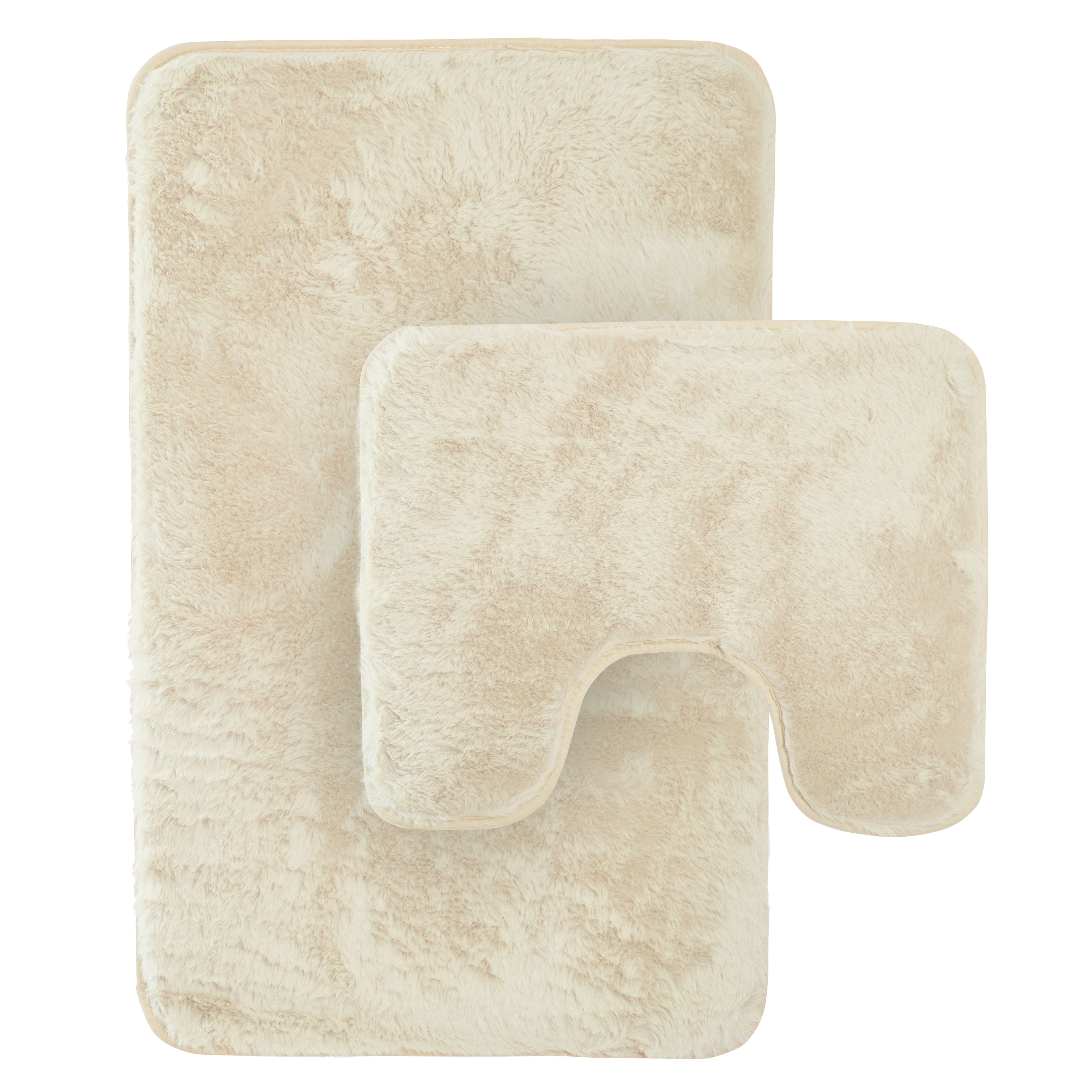 2 Piece Extra Soft Non Slip Bath Mat Set Super Absorbent Quick Dry Toilet Mat and Rug in Charcoal Sage Green Cream Natural