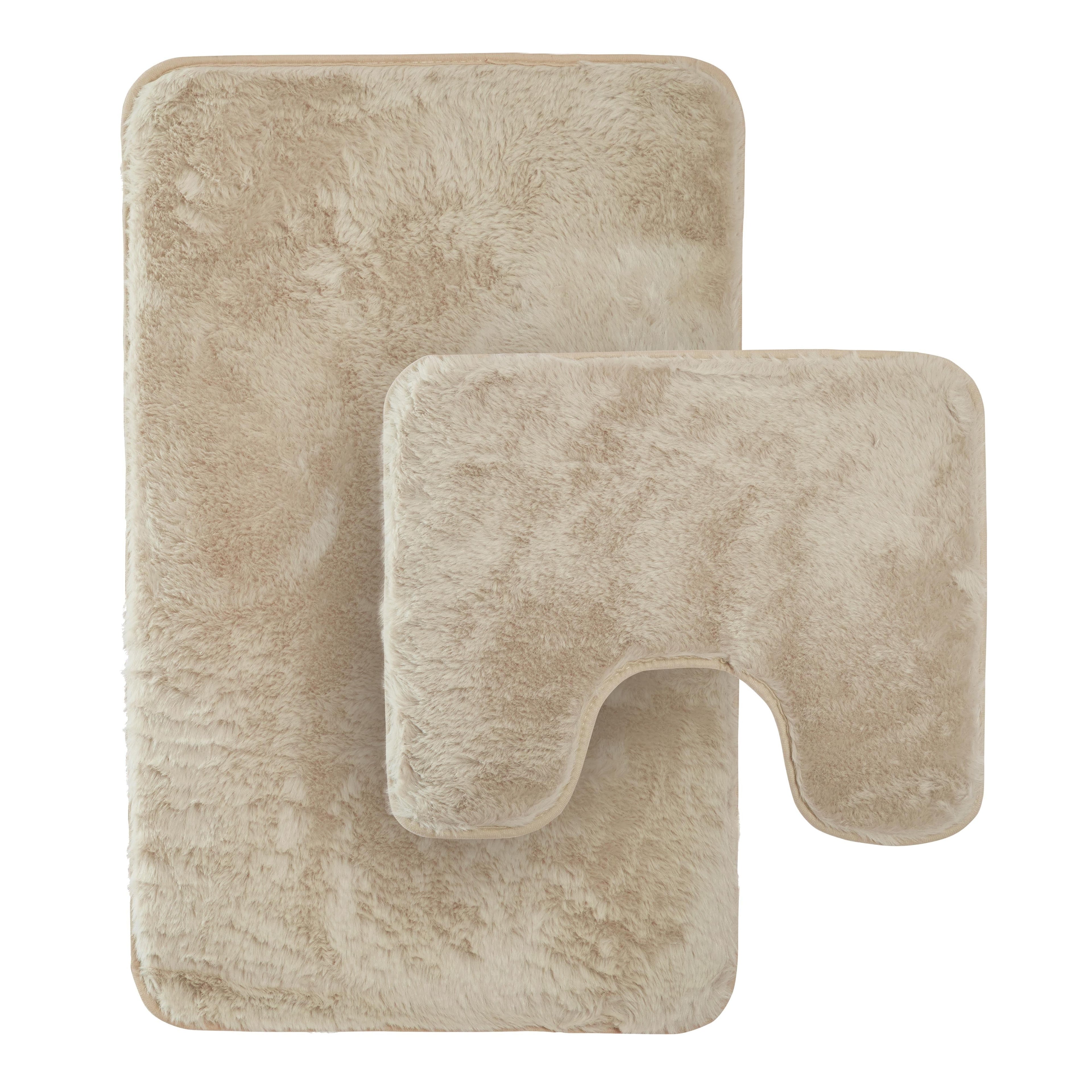 2 Piece Extra Soft Non Slip Bath Mat Set Super Absorbent Quick Dry Toilet Mat and Rug in Charcoal Sage Green Cream Natural