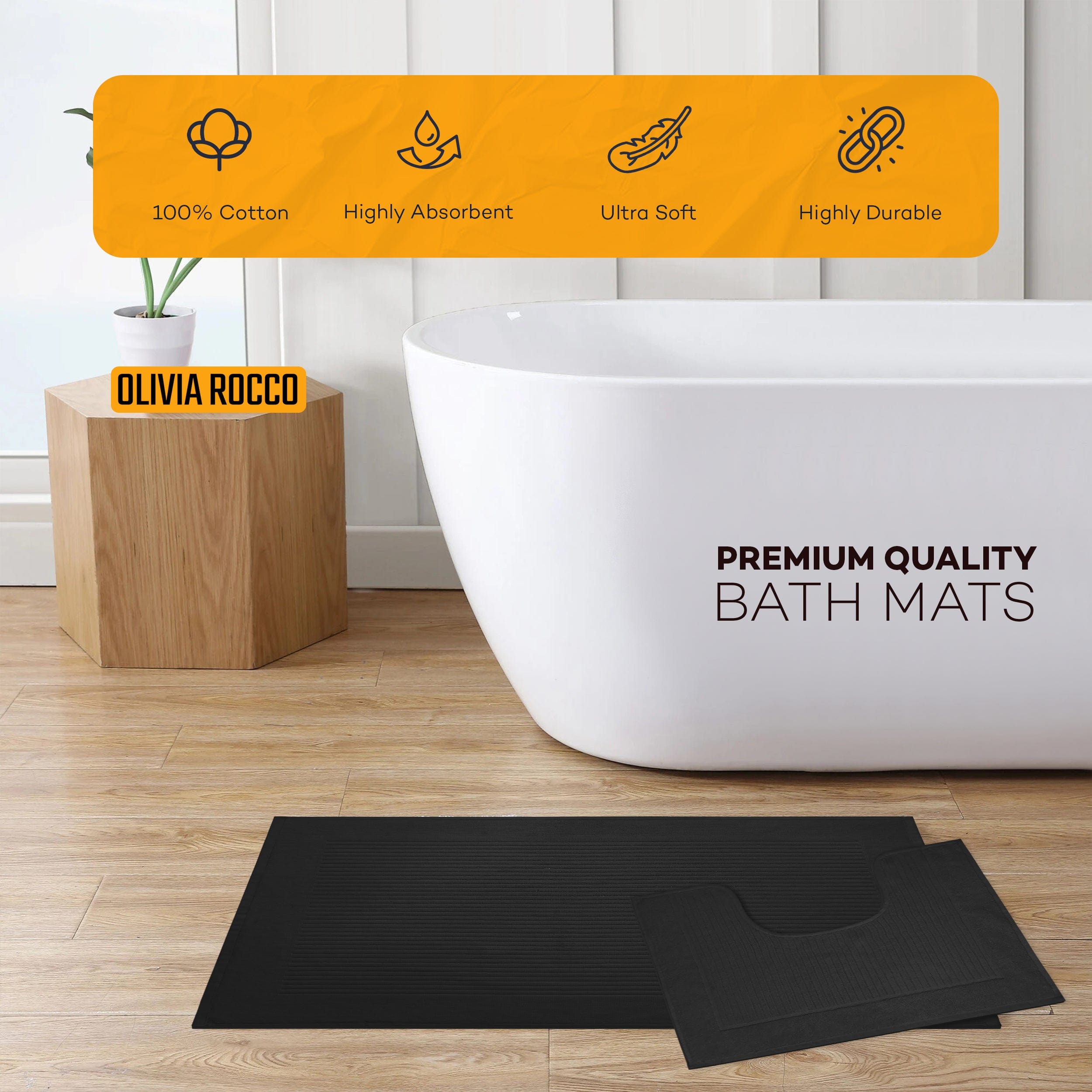 2 Piece Monaco Non Slip Bath Mat and Pedestal Set Water Absorbent Bathroom Rug Set 100 Percent Cotton Mats for Safety and Comfort