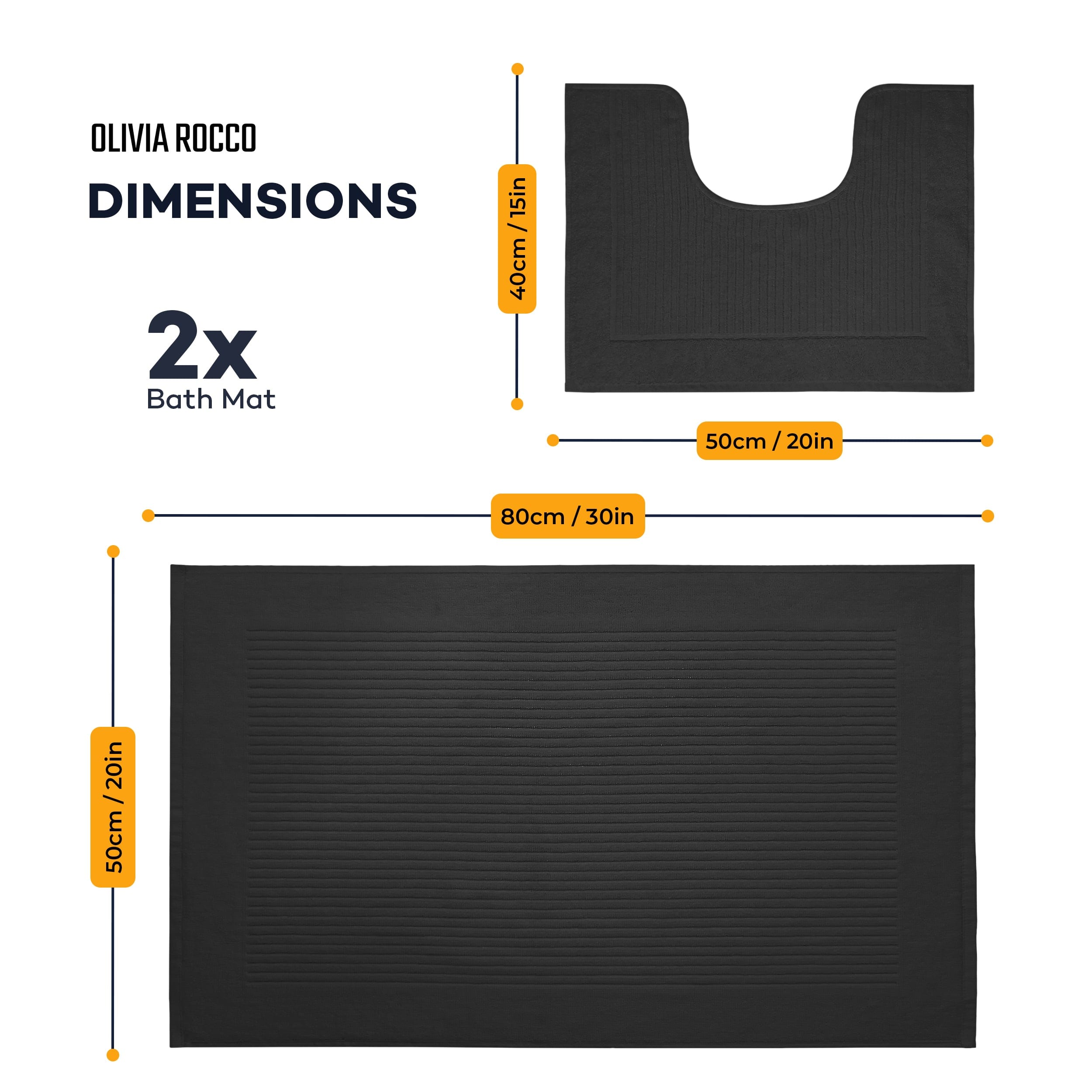 2 Piece Monaco Non Slip Bath Mat and Pedestal Set Water Absorbent Bathroom Rug Set 100 Percent Cotton Mats for Safety and Comfort