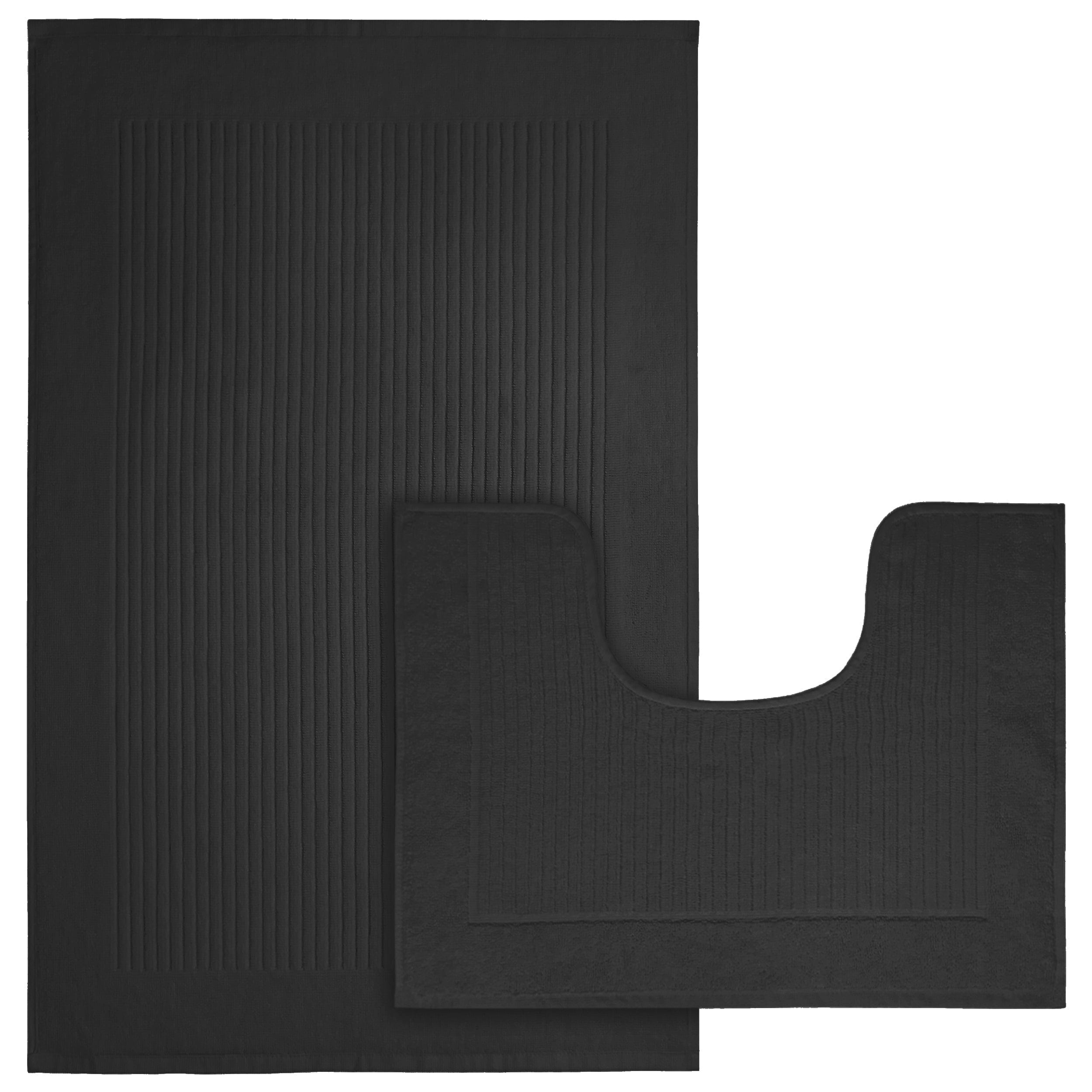 2 Piece Monaco Non Slip Bath Mat and Pedestal Set Water Absorbent Bathroom Rug Set 100 Percent Cotton Mats for Safety and Comfort