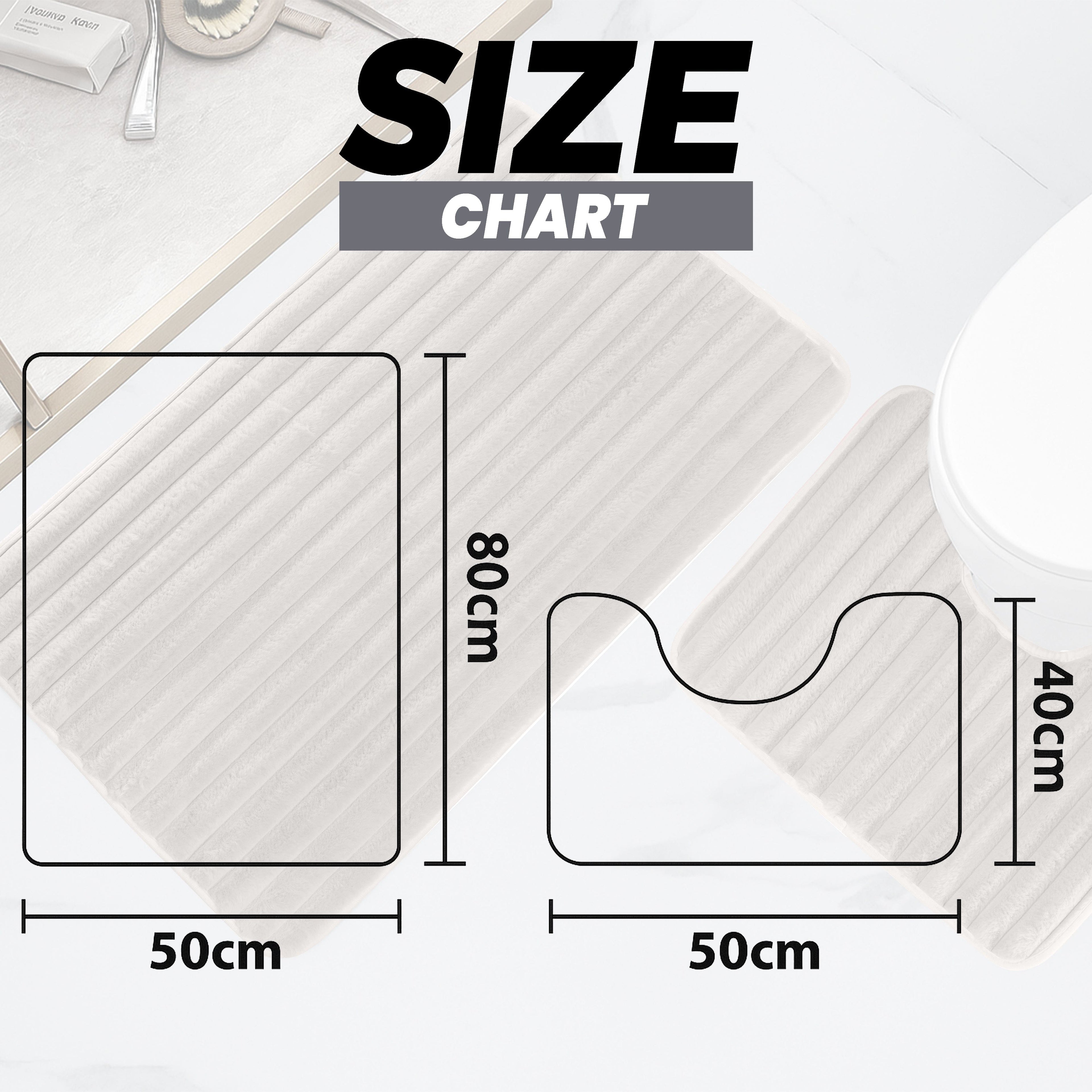 2 Piece Ribbed Bath Mat Set in Natural Extra Soft Non Slip Super Absorbent Bathroom & Toilet Mats Easy Care Rug