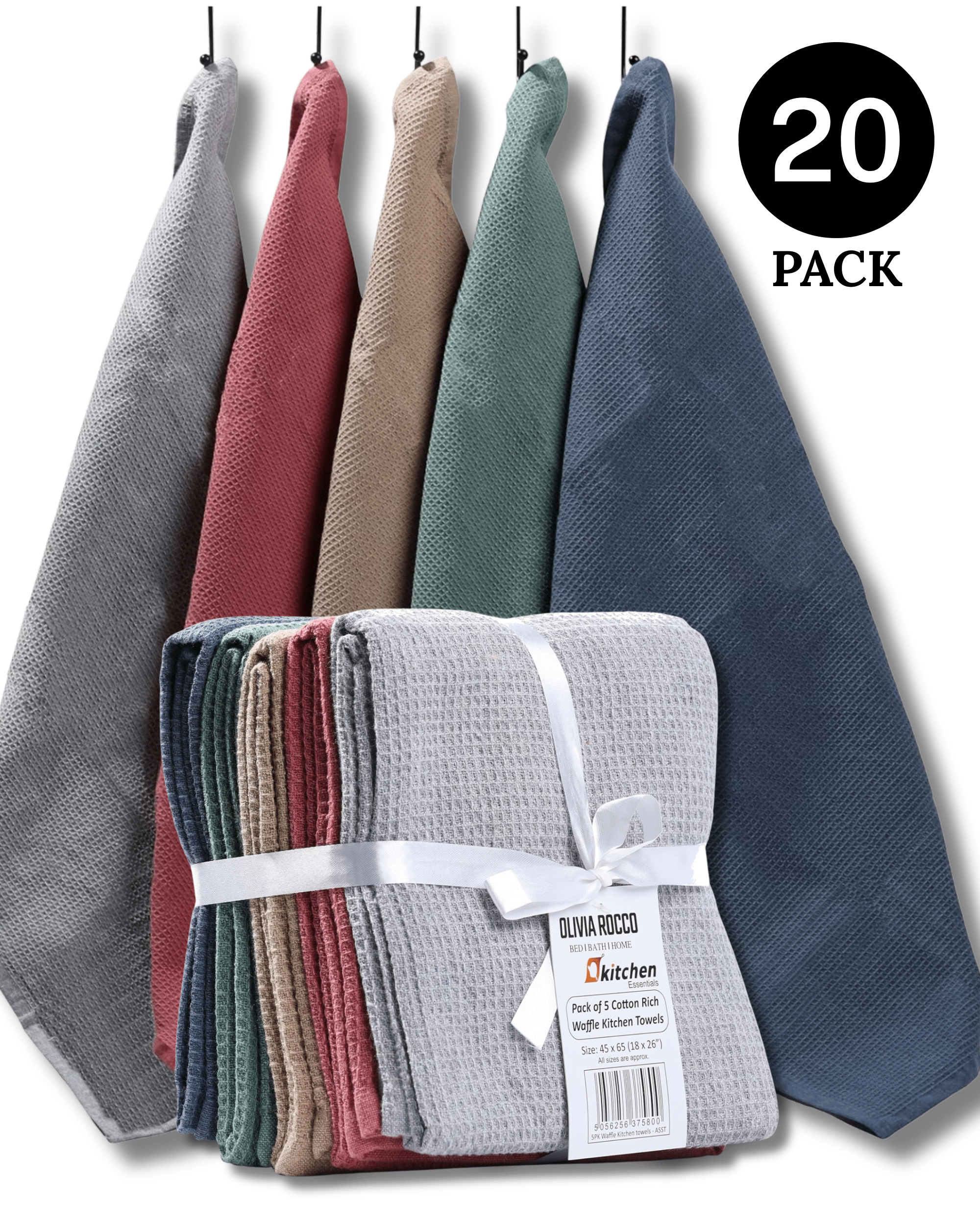 20 Pack Tea Towel Waffle Kitchen Tea Towels Cotton Absorbent Long Lasting Catering Bar Dish Towel Assorted