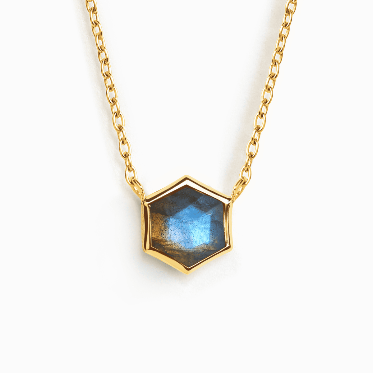 Gold vermeil chain necklace with faceted blue labradorite hexagon pendant