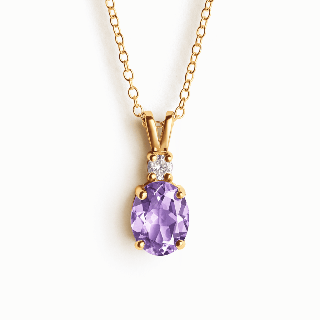 Gold vermeil pendant necklace with oval lavender amethyst and clear accent stones