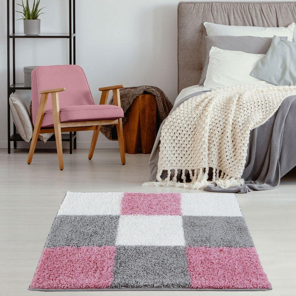20_cGeometric_Design_Thick_Shaggy_Area_Rugs_Pink - Bobobiy