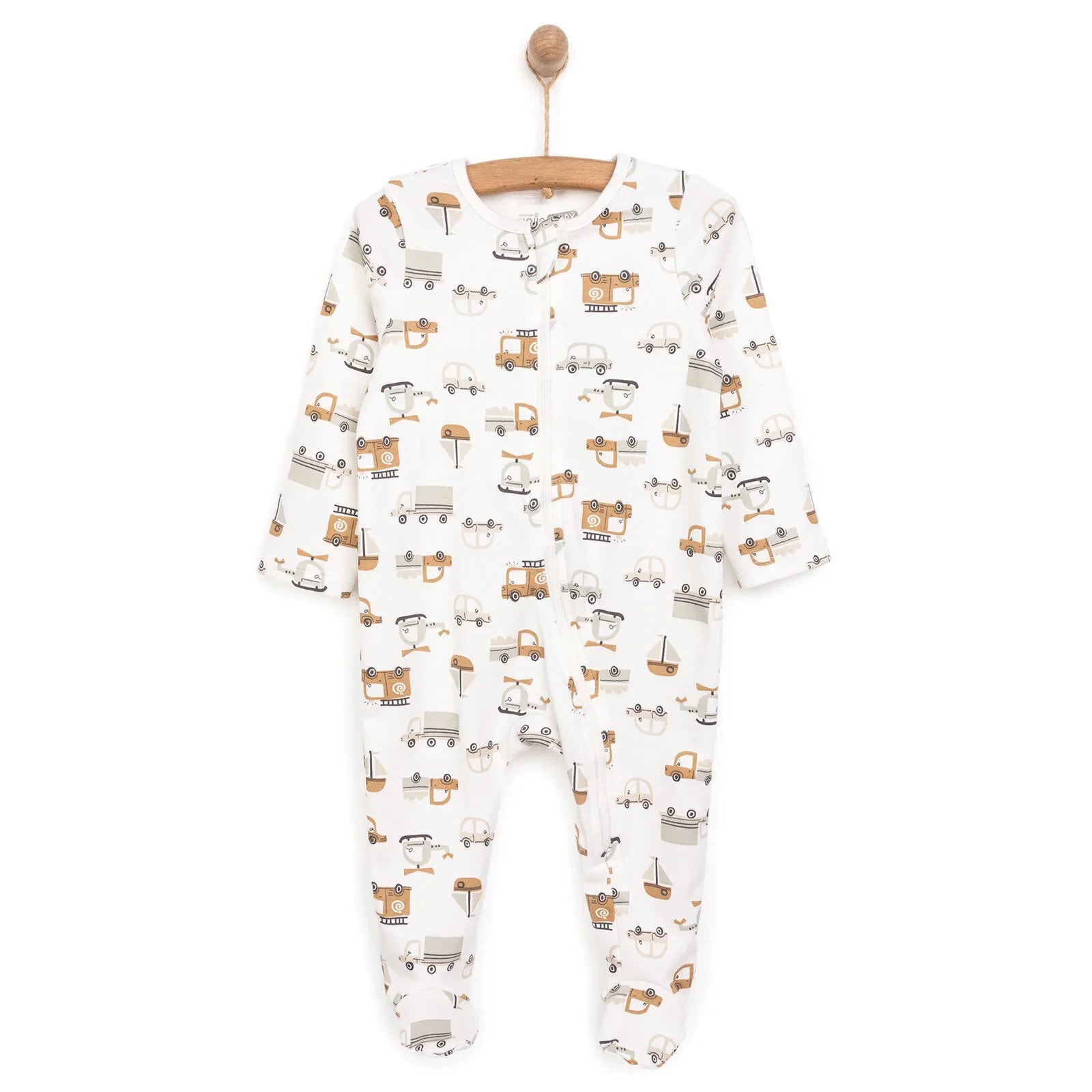 HelloBaby Newborn Boy Organic Footed Jumpsuit - Ecru