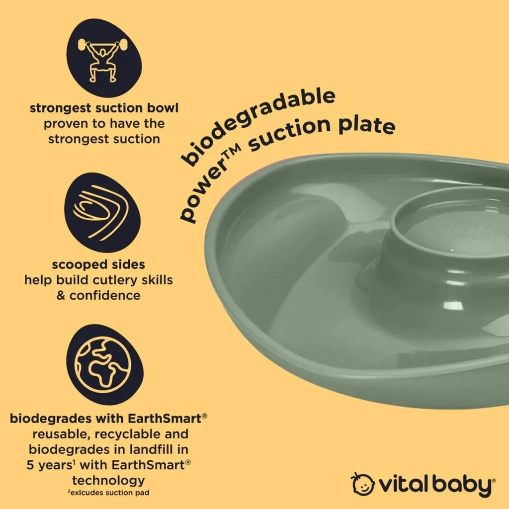 Vital Baby Nourish Power Suction Plate - Natural Moss - Bobobiy