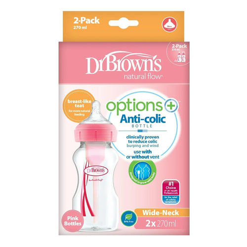 Dr. Brown's Options+ Anti-Colic Baby Bottle Wide Neck Pink 270ml Pack of 2
